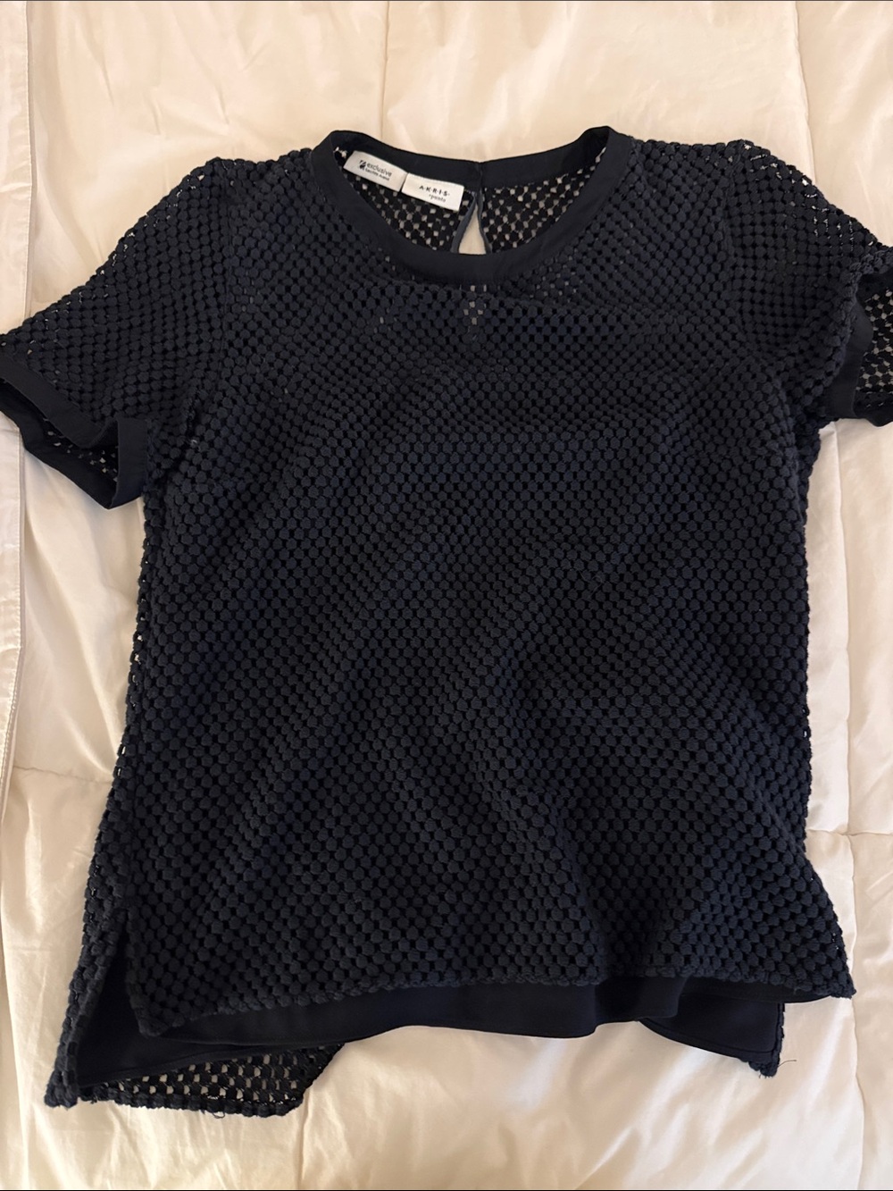 Akris Punto Navy Textured Short Sleeve Mesh Top